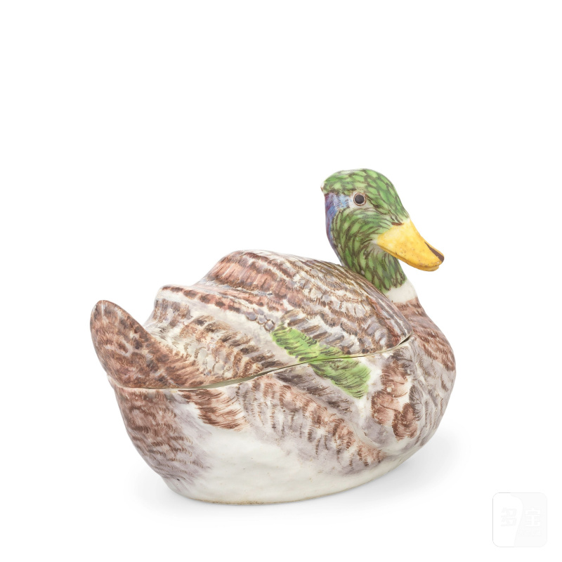 A rare Bow duck tureen and cover, circa 1755-58 - 图12